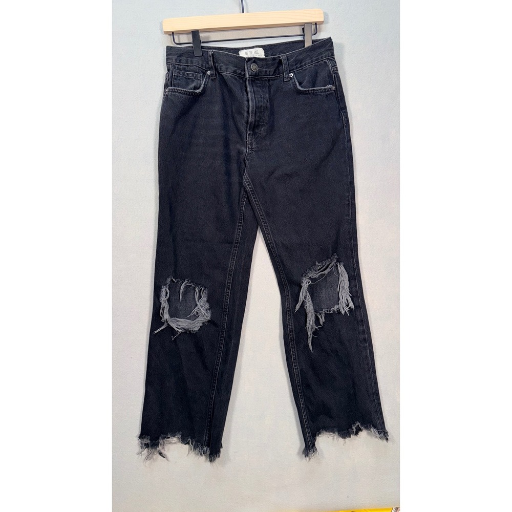 We The Free Free People Womens Washed Black Distressed Button Fly Jeans 26